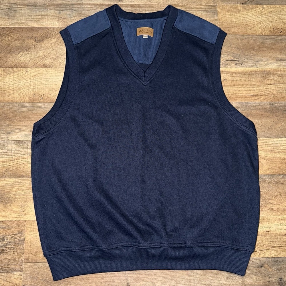 Monterey Club Mens L Navy Blue Golf Vest Cotton Poly Blend